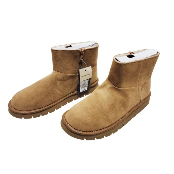 Womens Tan Suede Ankle Boots With Side Zipper Closure & Faux Fur Lining Size 10 - Picture 6 of 9